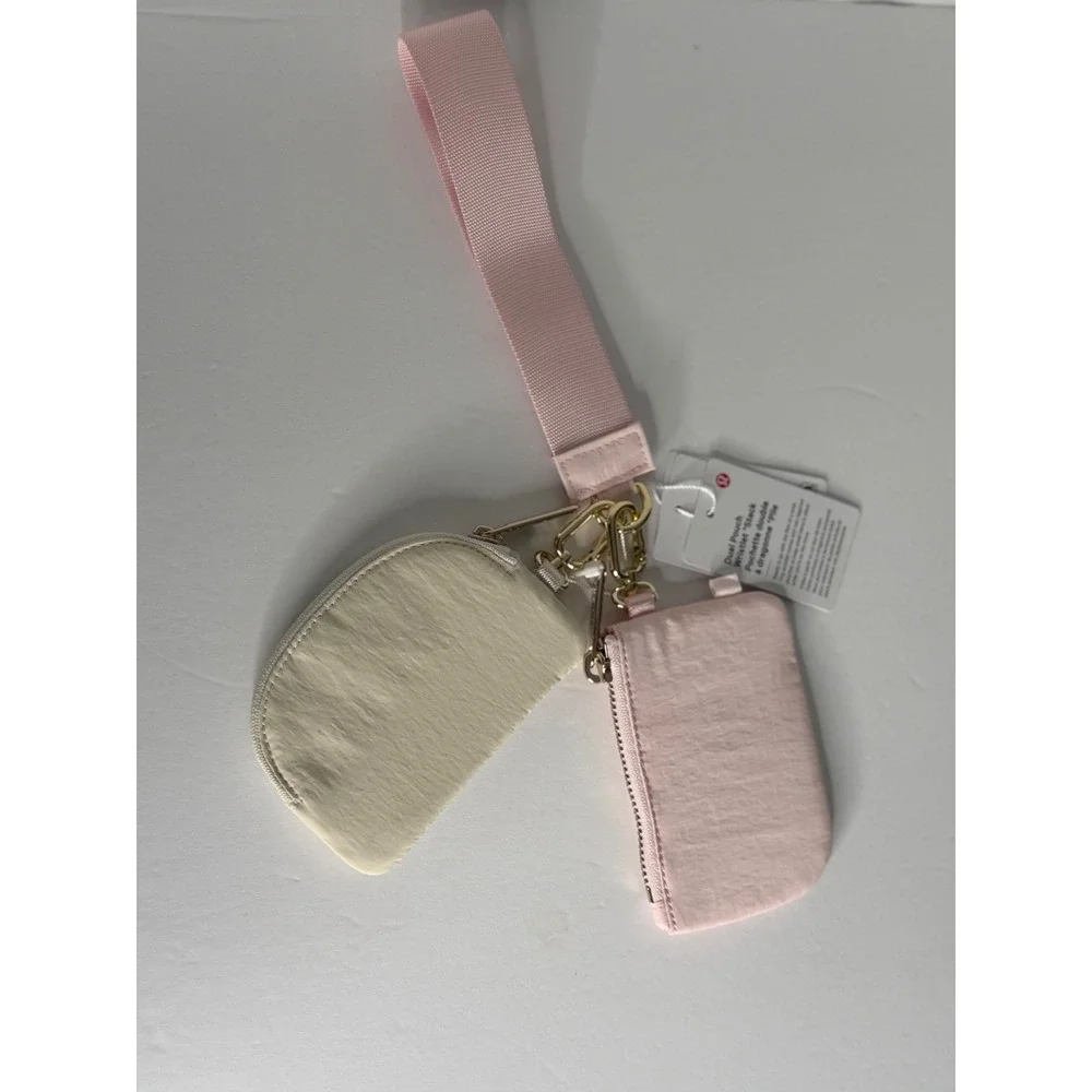 Lululemon Dual Pouch Wristlet Stack Pink Peony White Opal Gold Hardware NWT